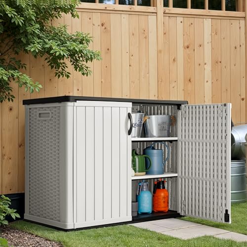 Image of Greesum 2 Shelves of Outdoor Horizontal 26FT Storage Shed, for Waterproof and UV Protection 150 Gallon Deck Box (Without Shed), White