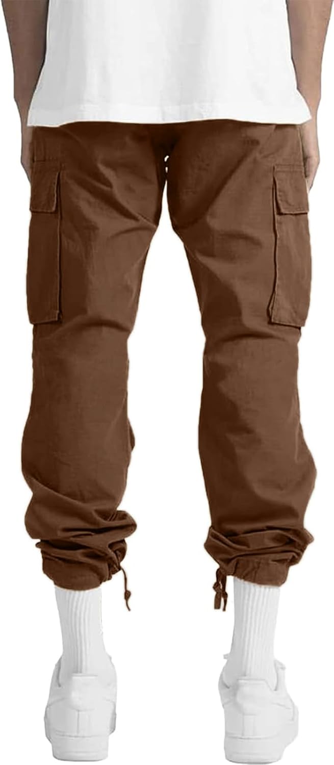HUNGSON Mens Cargo Pants Drawstring Casual Hiking Pants Joggers Athletic Trousers Cotton Loose Straight Sweatpants for Men