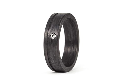 Miniatura 2 de Women's carbon fiber jeweled engagement ring. Black and matte 5 mm band with Swarovski. Water resistant and hypoallergenic. (001021_5S)