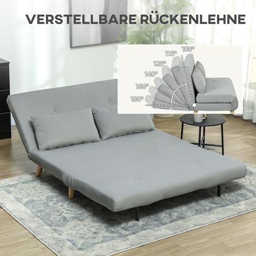 HOMCOM 3 in 1 Schlafsofa 130 x 190 cm Sofa mit Bettfunktion, Klappbar Couch mit Lendenkissen, Samtoptik, Verstellbarer Rückenlehne für Wohnzimmer, Schlafzimmer, Hellgrau