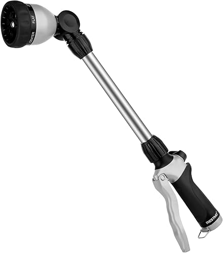 RESTMO Varita de riego de metal, varita de manguera de jardín resistente con cabezal giratorio de 180, boquilla de manguera de 16 pulgadas con 7