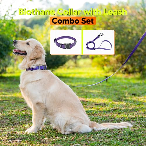 Image of Adil'S Waterproof Leash and Collar Combo Set - Adjustable & Breathable Biothane Collar with Leash Suitable for Medium & Large Size Dogs (Lease 5Ft), Violet, L