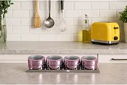 Porta Temperos Inox Magnético Com Ímã Kit Organizador de Condimentos Com Potes Para Cozinha Geladeira (Lilás)