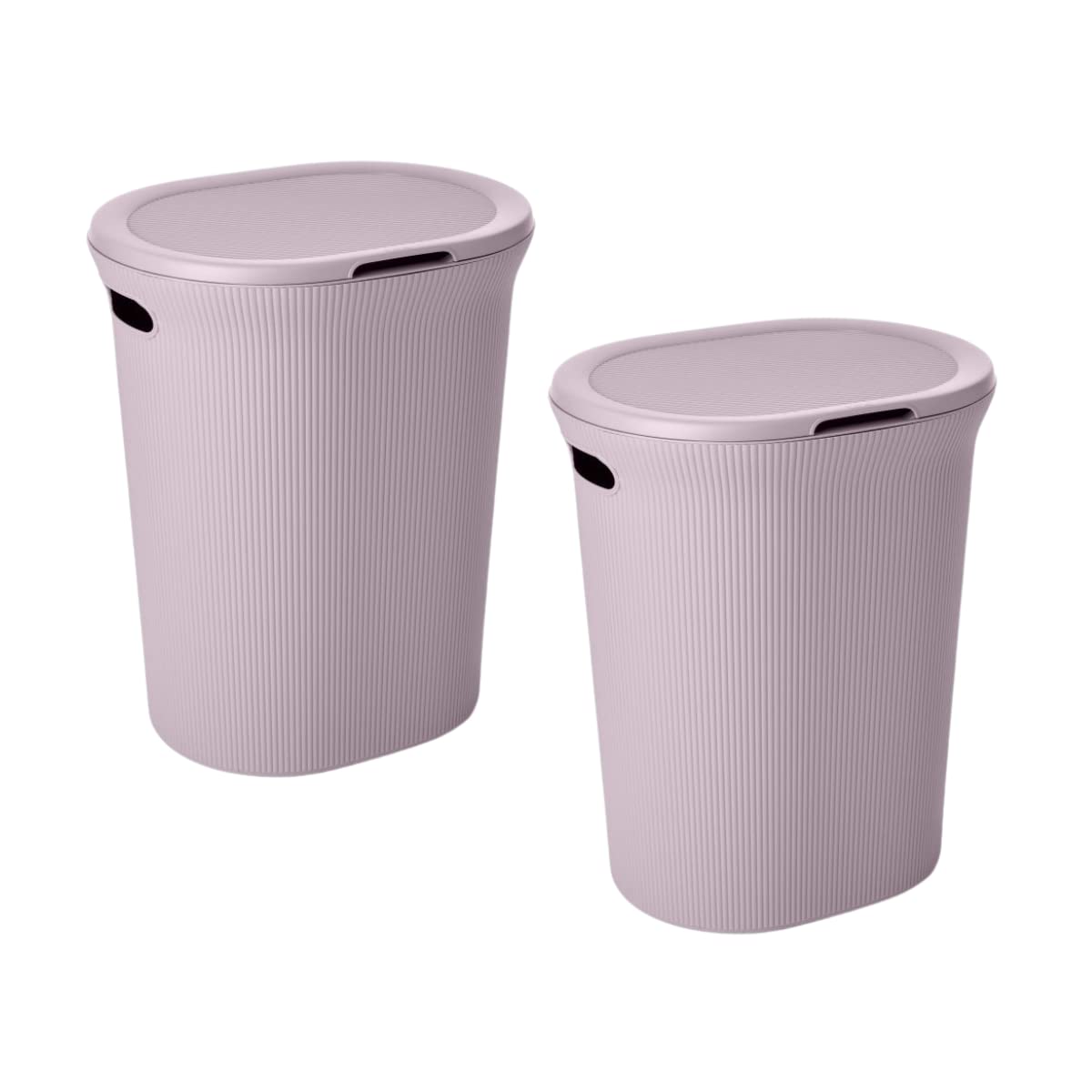 Superio Ribbed Collection - Decorative Plastic Laundry Hamper with Lid and Cut-Out Handles, Lilac Purple (2 Pack) Basket Organzier for Bedroom Bathroom College Dorm Room 40 Liter