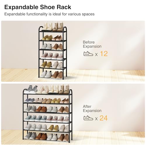 Image of STO STO Expandable Shoe Rack, 5-Tier Metal Shoe Rack for Closet, Up to 24 Pairs Adjustable Shoe Rack Storage for Front Door Entrance, Free Standing Shoe Rack Organizer for Entryway, Black