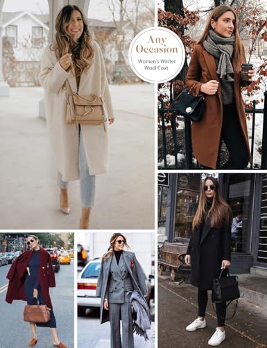 Yuson Girl Wintermantel Damen Langer Wollmantel Herbst Winter Klassischem Revers Coat Warmer Übergangsmantel Elegant Kurzmantel Einfarbig Jacke Outwear mit Doppelreihigen Knöpfen(Camel, S)
