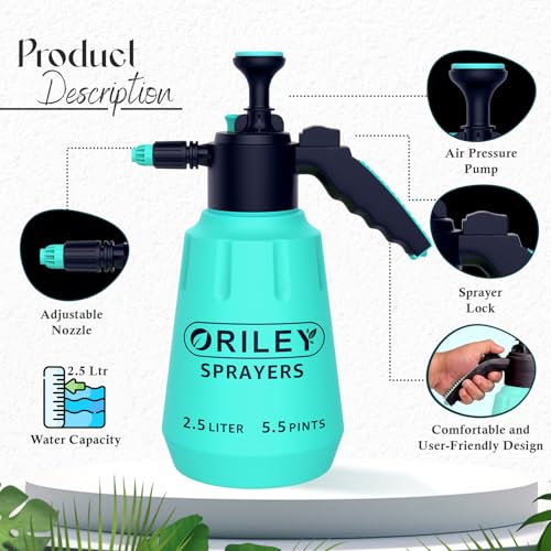Image of ORILEY 2.5Litre Multifunctional Manual Garden Sprayer Pressure Pump Water Bottle with Nozzle Handheld Mist Spray for Flowers Plant Watering Car Glass Home Pesticide & Cleaning (Random Colour)