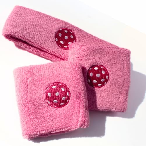 Pickleball Headband, Sweatband Set | Pickleball Equipment | Pickleball Gift | 100% Cotton Absorbent Terry Cloth (Pink)