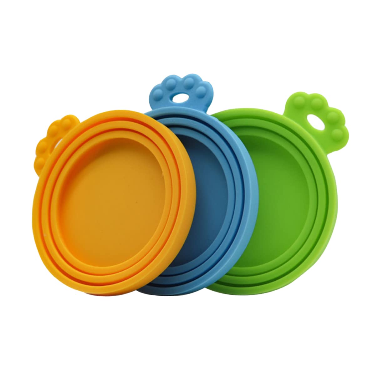 Happyyami 3pcs Silicone Pet Food Can Covers Flexible Puppy Can Lids Orange Blue Green Keeps Food Fresh Material for Easy Use and Sealing