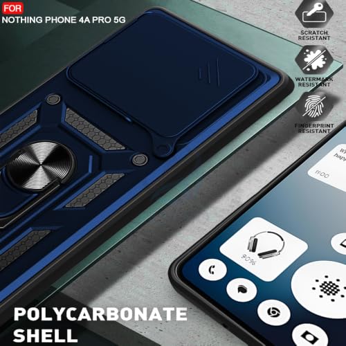 Image of AESTMO Tough Armor Nothing Phone 4A Pro 5G Bumper Back Case Cover | Ring Holder & Sliding Camera Shield Cover | 360 Degree Protection Back Case Cover for Nothing Phone 4A Pro 5G (Blue)
