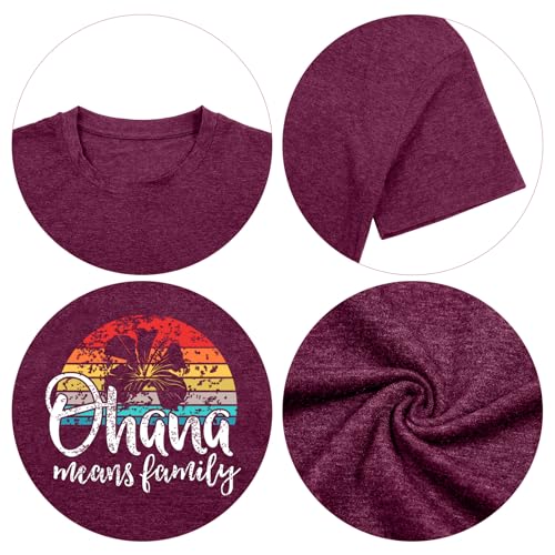 Image of Ohana Means Family Tshirt Women: Hawaii Tropical Graphic T-Shirt Summer Vacation Short Sleeve Tee Top