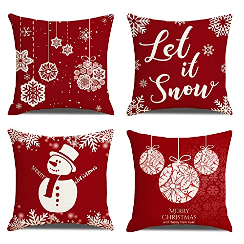 4pcs Federe Cuscini Natalizie Rossi 45x45cm