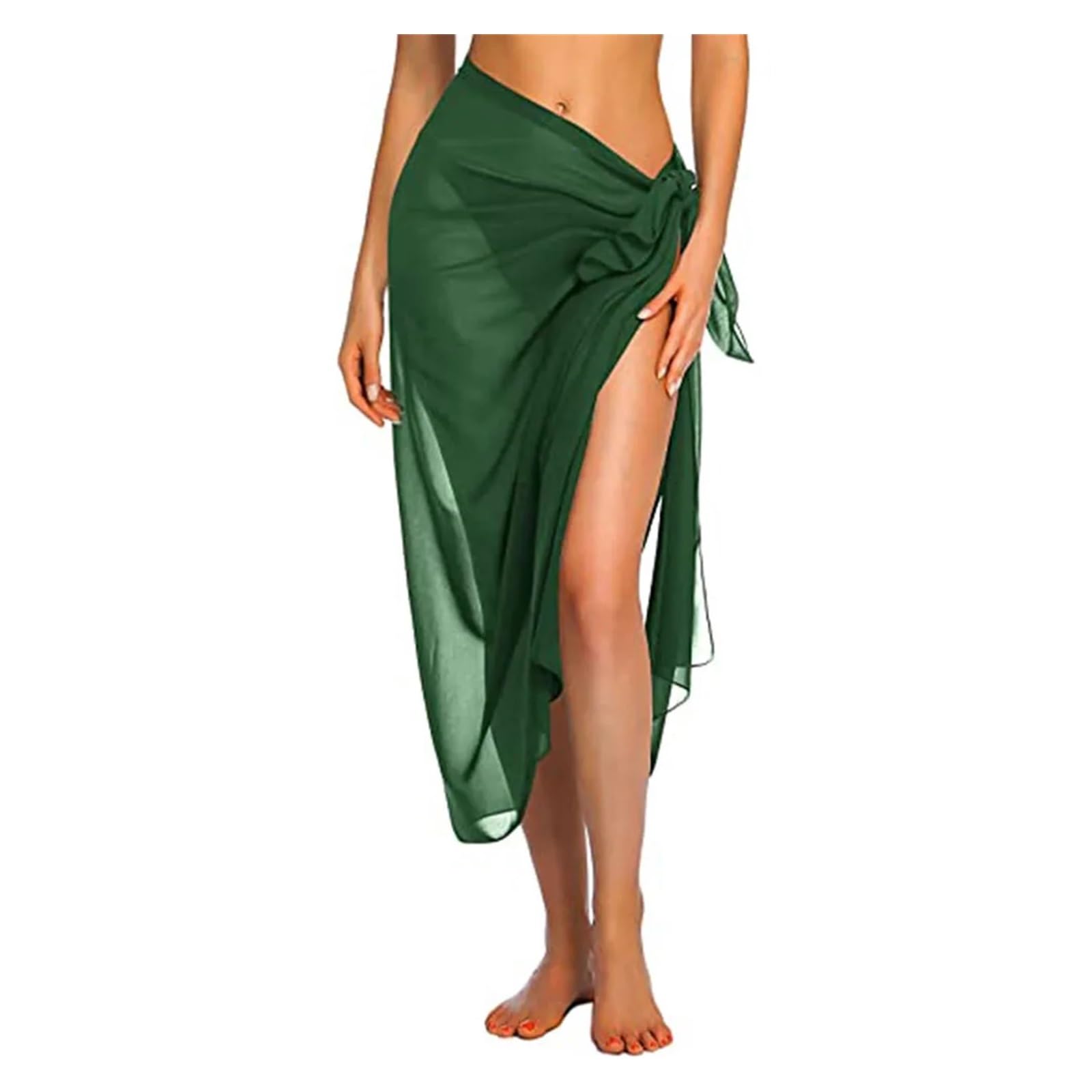 AMENGJ Sarong Coverups for Women Womens Long&Short Sarong Swimsuit Coverups Beach Bikini Wrap Sheer Short Skirt Scarf for Swimwear Cover-ups(Dark Green-Long)