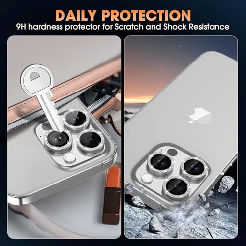 Image of CLITZ for iPhone 16 Pro /16 Pro Max Camera Lens Protector Bling Individual Metal Diamond Ring 9H Hardness Scratchproof Protector, Stylish Phone Accessories, Case Friendly (Titanium Grey Diamond)