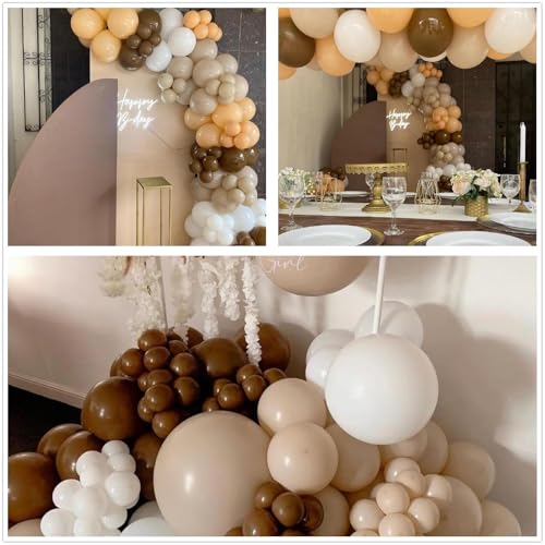 Image of 412Pcs Netural Balloon Garland Arch Kit, 5 10 12 18inch Brown Balloon Garland Arch Kit for Birthday Teddy Bear Baby Shower Neutral Party Decoration