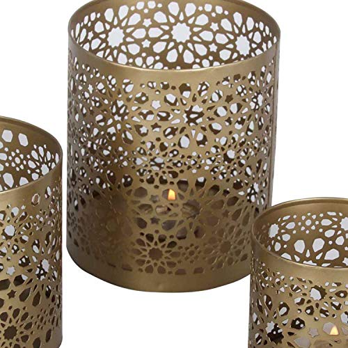 Casa Moro Marokkanische Windlichter 3er Set Navin aus Metall in Antik-Gold Look | 3 runde Kerzenhalter | Orientalische… – Bild 7