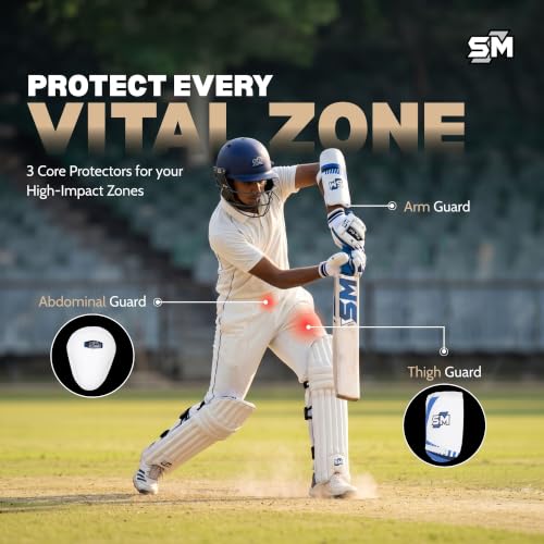 Image of SM Origin Complete Cricket Kit for Men | Cricket Set | 8-Piece: Kashmir Willow Bat + Helmet + Pads + Gloves + Kit Bag + Thigh + Arm + Abdominal Guard | Beginner Starter Kit | Club & Academy | Size SH