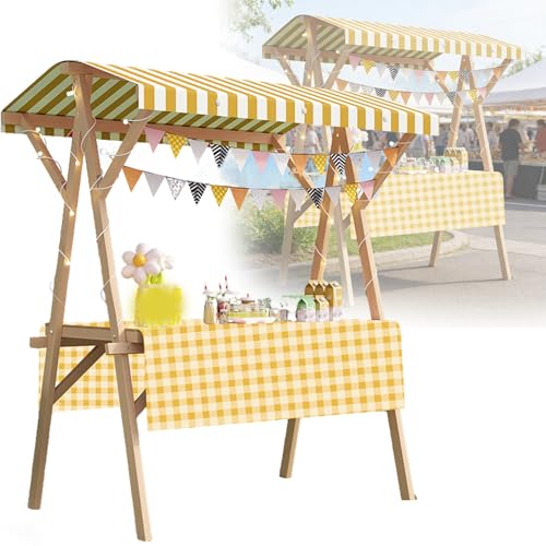 Cabina de mercado de madera con toldo, carrito plegable portátil para mercados de agricultores, ferias de manualidades, venta callejera, puesto de venta móvil al aire libre, fácil instalación