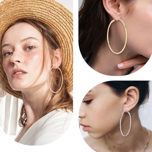 4Pcs Stainless Steel Hoop Earrings, Large Circle Silver Hoop Cartilage Gold Silver Rose gold Black Oversize Earrings for Women4