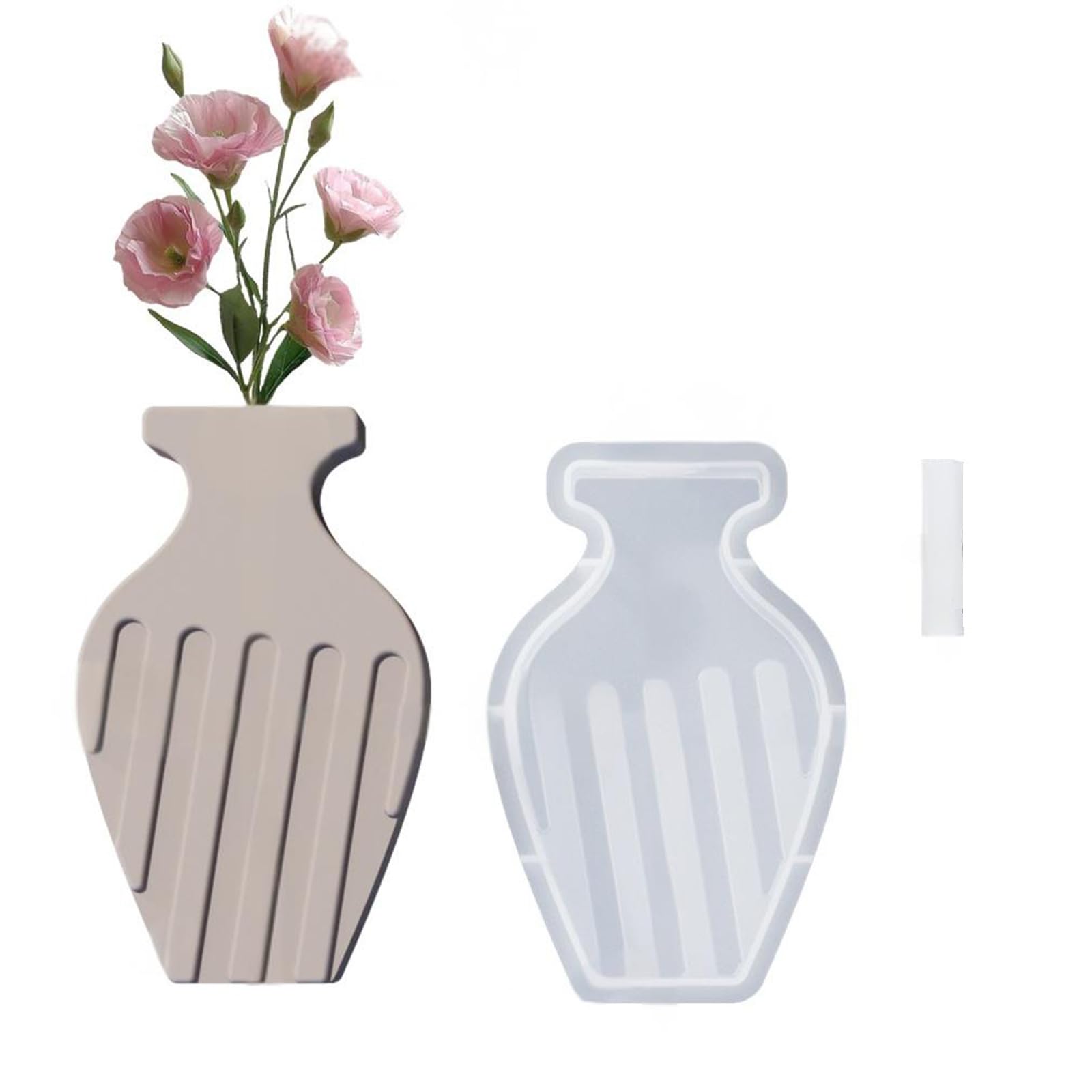 APGLSXY Simple Vase Silicone Molds Planter Molds Home Decors Cement Crafting Silicone Sculpture for Making Flowerpot Striped Flat Vase Mold