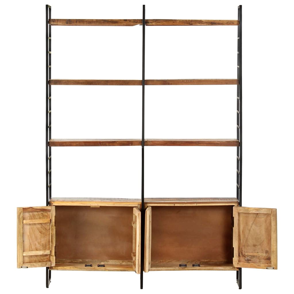 Estantería de 4 niveles, 124 x 30 x 180 cm, con 6 compartimentos y 4 puertas, estilo industrial, estantería de madera maciza y marco de hierro recubierto de polvo, estantería retro para libros