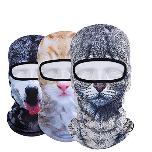 WTACTFUL 3 Pack - 3D Animal Balaclava Head Cove Hood Face Mask Protection Wind Dust Snow UV for Hunting Fishing Skiing Snowboard Bicycle Riding Driving Motorbike Cold Weather Winter Sports 06-09-10
