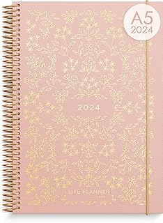 Burde Diary 2024 Week To View | Life Planner Floral | 18 Dec 2023-5 Jan 2025 | 21x15cm A5 Format | Weekly planner | Stickers Included