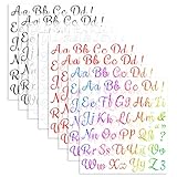8 Sheets Iron On Letters for Clothing, 1 Inch Colorful Heat Transfer Vinyl Letter, Iron On Cursive Upper & Lowercase Alphabets Decals with A-Z for Backpack，Jerseys，Fabric T-Shirts DIY
