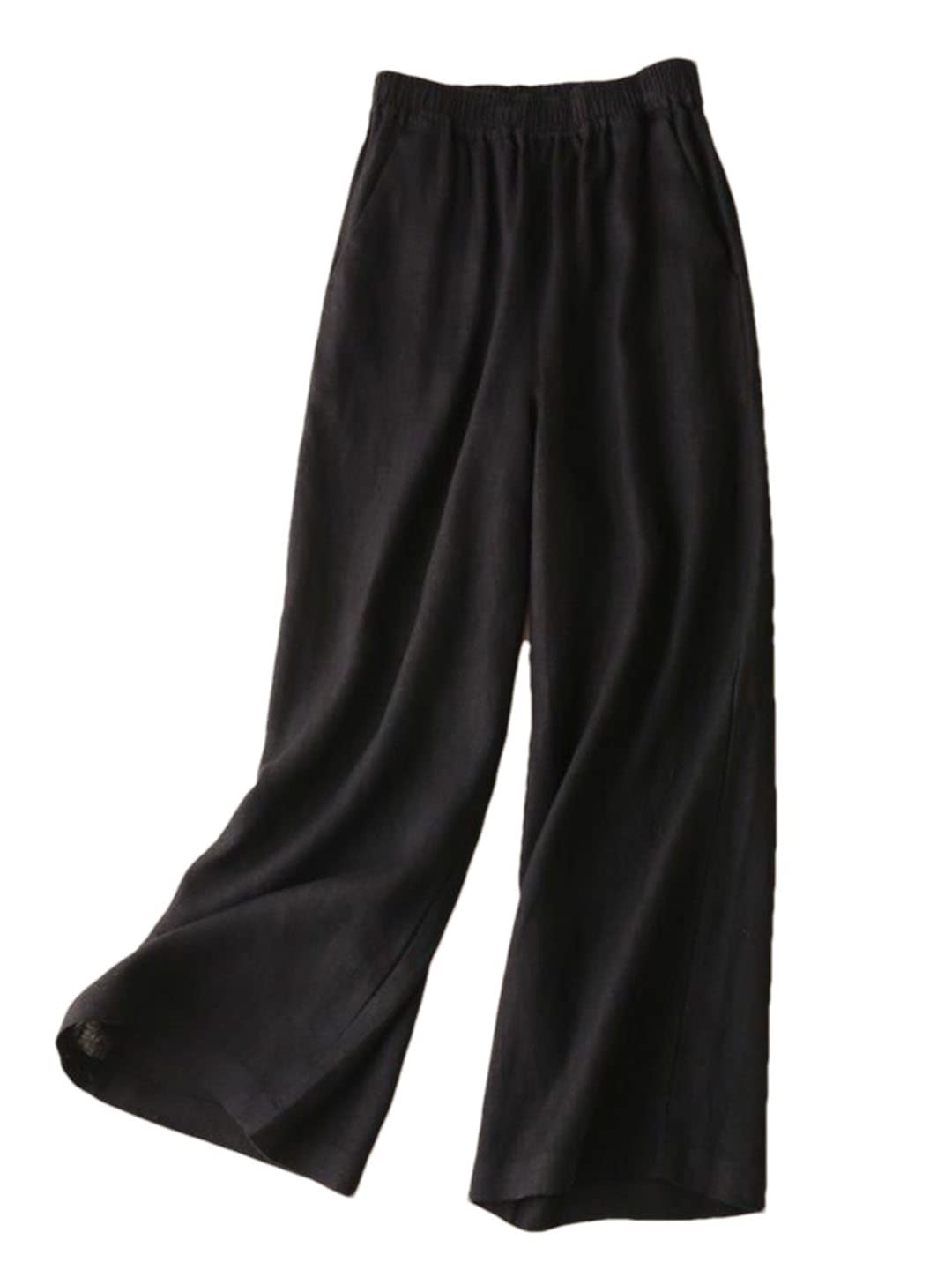 Hdhdeueh Womens High Waist Capris Wide Leg Pants Saggy Casual Loose Flared Trousers