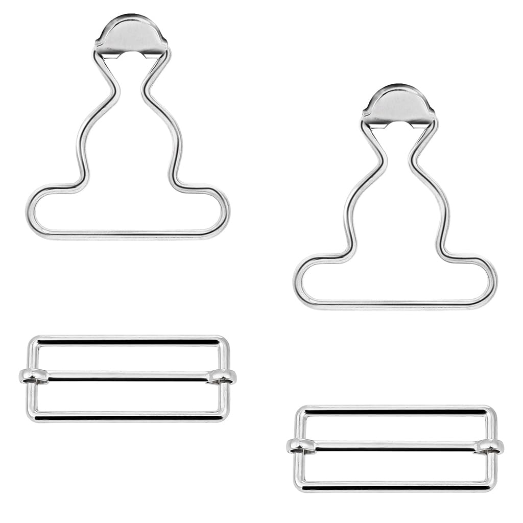HASTHIP® 2 Pieces Asiatic Metal Brace Buckles Dungaree Clips with Rectangle Buckle for Suspenders and Straps DIY Leather Craft Metal (Silver)