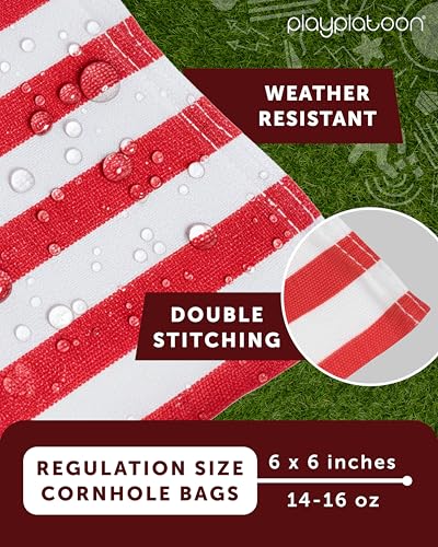 Image of Play Platoon Cornhole Bags Weather Resistant- Set of 8 Regulation Bean Bags for Tossing- Official Professional Size & Weight Corn Hole Bags Two Color All Weather Cornhole Beans Bag Set with Tote Bag