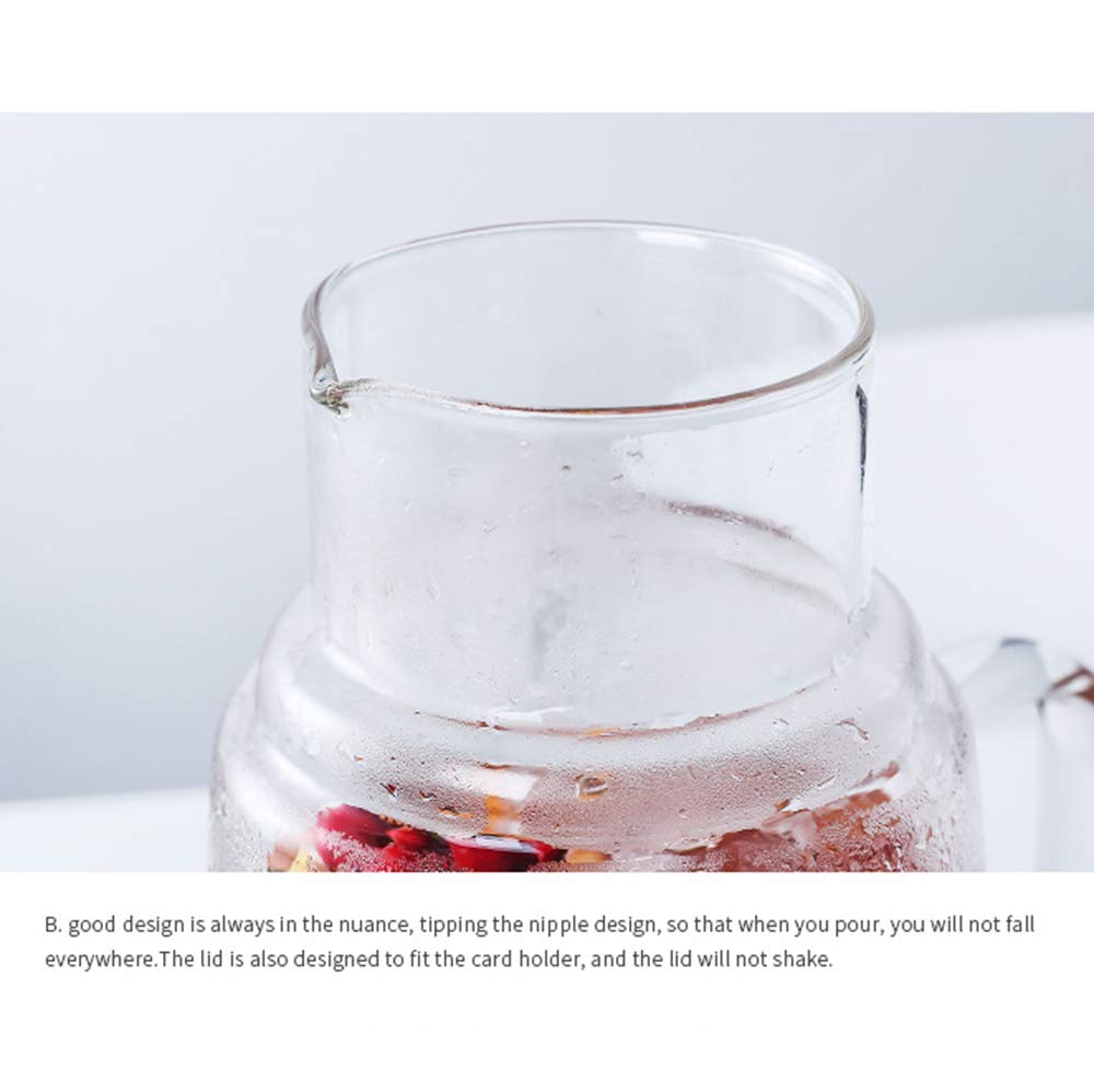 Caraffa, caraffa in Vetro termoresistente, brocca per Bevande in Vetro con Coperchio, per tè Freddo e Succo Fatti in casa - Ideale per Feste ed Eventi 1.2l