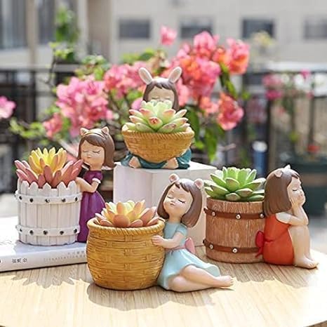 LUKAPLUS Cute Dreaming Girl with Basket Resin Succulent Planter Flower Pot Plant Container (Set of 4) (Pot Only Plant not Included) (Resin, Multicolor) (B0D5B7GYZJ) Amazon Price History, Amazon Price Tracker