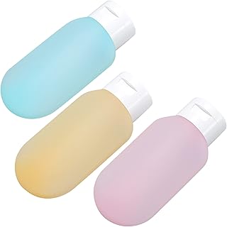 مجموعة زجاجات وعلب سفر بسعة 60 مل قابلة لإعادة الملء والضغط مع شنطة لتخزين الشامبو السائل والصابون ومستلزمات التجميل، 3 قطع، ألوان أزرق، بينك، أصفر، مقاس واحد