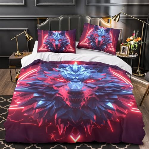 Housse de couette loup impression 3D microfibre zippée 140x200 - 4