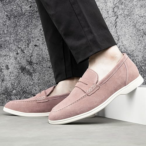 Image of Meijiana Men's Genuine Leather Loafers Slip-On Moccasins Suede Dress Shoes, Lightweight and Breathable with Rubber Sole Stylish Mens Loafers