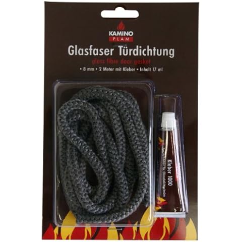 KaminoFlam Stove Fire Rope - Stove Rope Glue - Thermal Tape Binding - Fiberglass Tape for Stove and Fireplace Door - Repair Tape 8mm - Heat Resistant Sealant - Heat Resistant Adhesive Cover