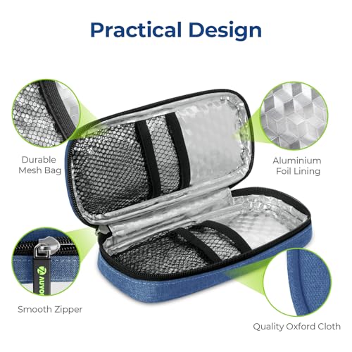 Image of AUVON Insulin Cooler Travel Case, Diabete Care, 2x90g TSA-Approved Ice Pack | Diabetic Medication Insulated Cooling Bag for 2 Insulin Pens and Diabetic Supplies Storage, Compact for Daily Life and Trips