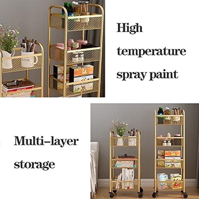 3-Tier Storage Trolley Cart Slide-Out Slim Metal Rolling Utility Mobile Shelving Organizer for Narrow Places,Kitchen with Wheels (Color : White, Size 3 Tier) (White 4 Tier)-BCHsIzKE