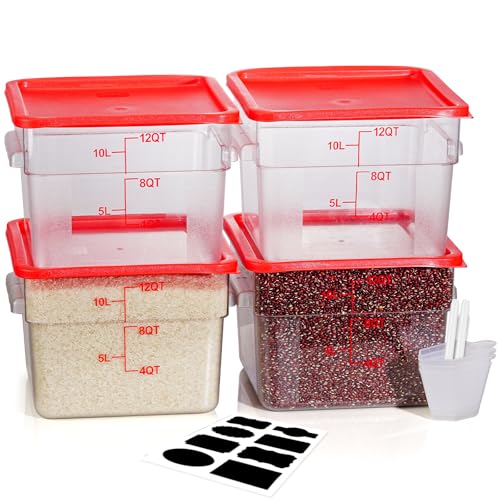 Image of 12QT 4PCS NSF Commercial Clear Food Storage Containers with Lids(RED)