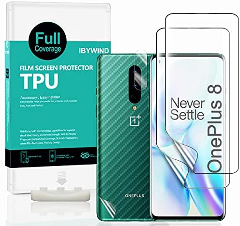Ibywind Screen Protector for OnePlus 8,[Camera Lens Protector][Back Carbon Fiber Film Protector][In-Display Fingerprint Support][Bubble Free]