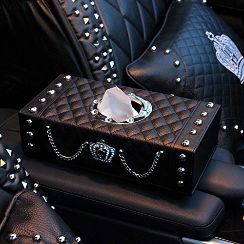 U So Shiny Cute Bling Car Tissue Holder with Sparkle Diamonds, PU Leather Portable Waterproof Tissue Holder, Paper Cover Case with Magnetic Closure, Home, Office and Car Auto Decor, Colorful Diamonds