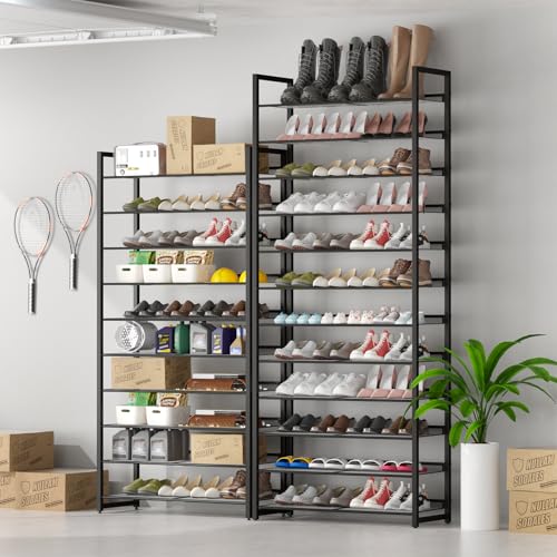 Image of Shoe Rack, 10-Tier Metal Shoe Organizer, Tall Shoe Rack for Closet,entryway,Garage, with Adjustable Flat or Angled Shelves, 42-50 Pairs,Shoes that can accommodate The Whole Family.