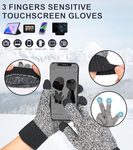 Men's Winter Hat Scarf Gloves Set, 3 PCS Warm Beanie Long Scarf Fleece Lined Touchscreen Gloves for Cold Weather - Image 4