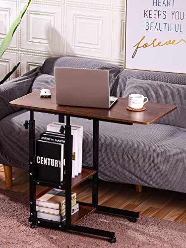 Urban Deco Home Office Desk With Drawer Standing Desk Adjustable Height, Moveable Computer Stand With 4 Wheels & Plastic Drawers Corner Desks For Home Office - Retro Brown #TOP1