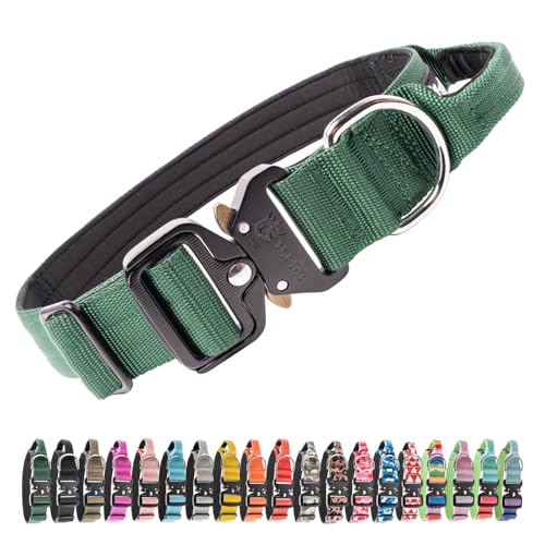 TSPRO Premium Collare per Cani, Regolabile Collare Tattico con Maniglia e una Robusta Fibbia Metallica a Sblocco Rapido, per Cani di Taglia Media a Grande (Verde L)