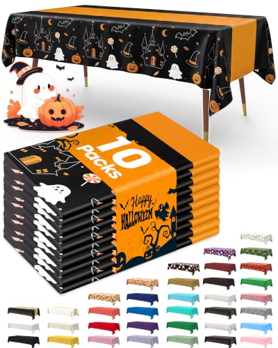Image of Pureegg Plastic Table Cloth Disposable 10 Pack Halloween Orange,