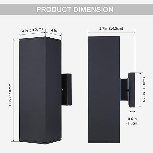 Miniatura 5 de Cerdeco Brandon 37858TZ - Lámpara de pared moderna de aluminio para exteriores, aplique de iluminación hacia arriba y abajo, color negro mate