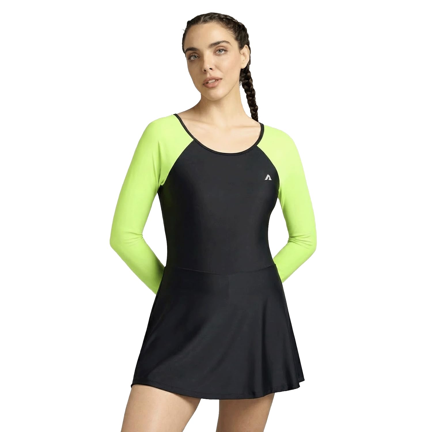 Boldfit Swimming Suit for Women One Piece Swim Suit Set for Woman Knee Length Swimming Costume for Women Stretchable Swimwear Ladies Swimsuit Flexible Fit Swim Dress for Woman Black Green, XL