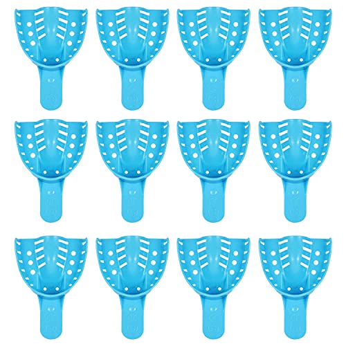 Image of JMU Dental Impression Trays, 3 Medium Upper, Autoclavable, 120 Pcs | Perforated Disposable Impression Trays, Plastic, 10 Bags, Blue